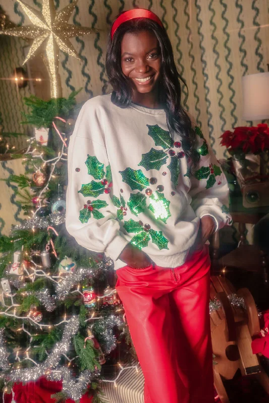 Women's Sweatshirts for Running and Jogging -White Diagonal Holly Sweatshirt