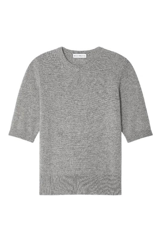 Trendy Women's Short Sleeve T-shirt -White & Warren Cashmere Elbow Sleeve Tee in Grey Heather Trendy Women's Short Sleeve T-shirt -White & Warren Cashmere Elbow Sleeve Tee in Grey Heather