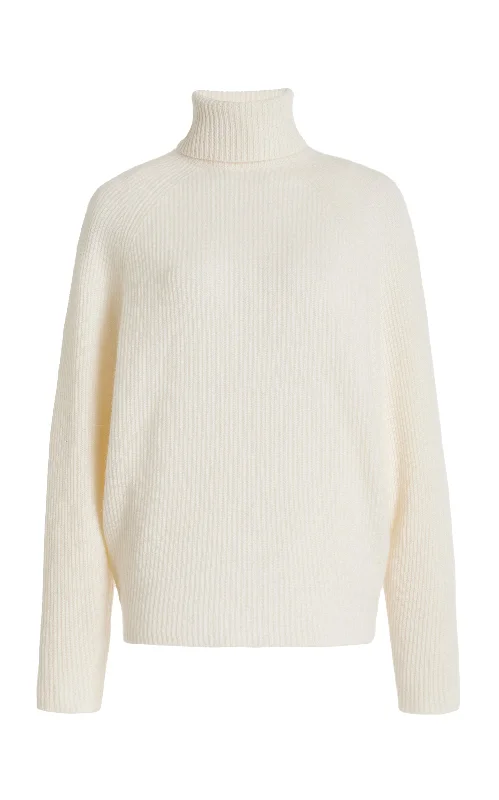 Knit Tops with V-neckline-Wigman Knit Turtleneck Sweater in Ivory Cashmere
