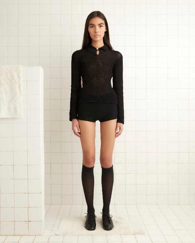 Women's Knit Sweater with Plaid Design -Willows Pullover - Black