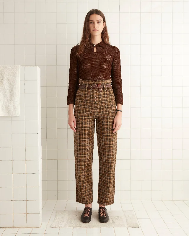 Women's Knit Sweater with Mock Neck -Willows Pullover - Brown
