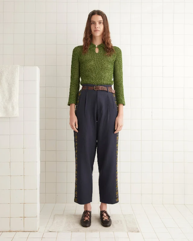 Women's Oversized Knit Sweater with Fringes -Willows Pullover - Green