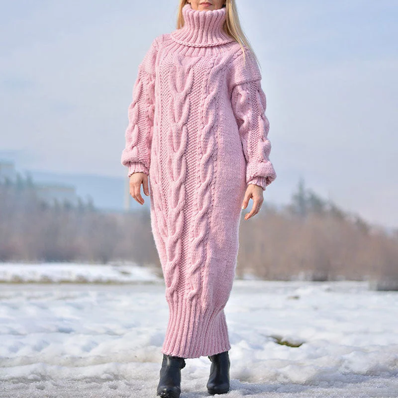 Women's Sweaterdress for Layered Looks -Winter Comfy Chic Turtleneck Long Sleeve Fisherman Cable Knit Maxi Sweater Dress Women's Sweaterdress for Layered Looks -Winter Comfy Chic Turtleneck Long Sleeve Fisherman Cable Knit Maxi Sweater Dress