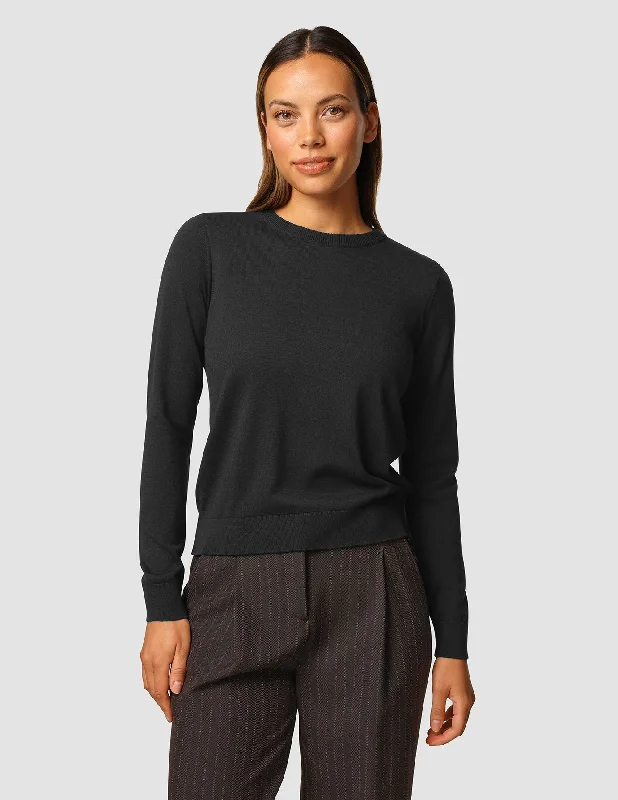 Knit Tops for Summer-Fine Knit Crewneck Black