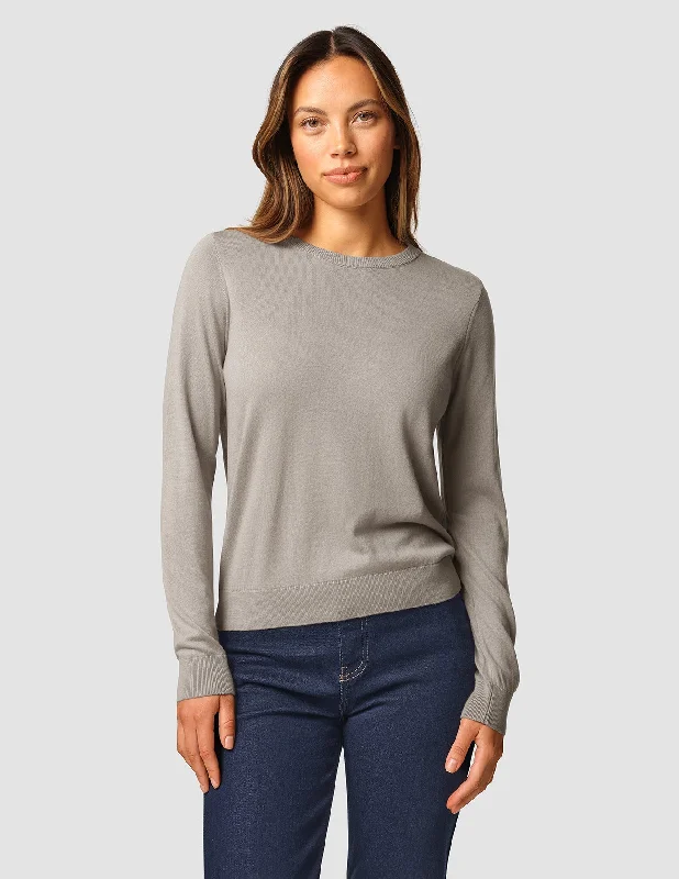 Colorful Knit Tops-Fine Knit Crewneck Dark Sand