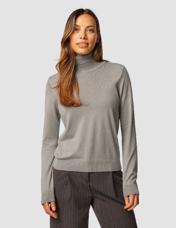 Knit Tops with Open Shoulders-Fine Knit Turtleneck Dark Sand