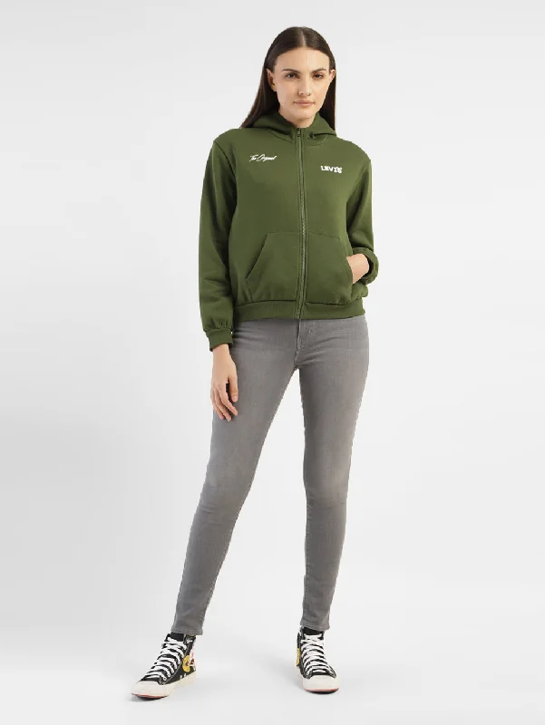 Women's Sweatshirts for Working Out -Women's Alphanumeric Print Green Hooded Sweatshirt