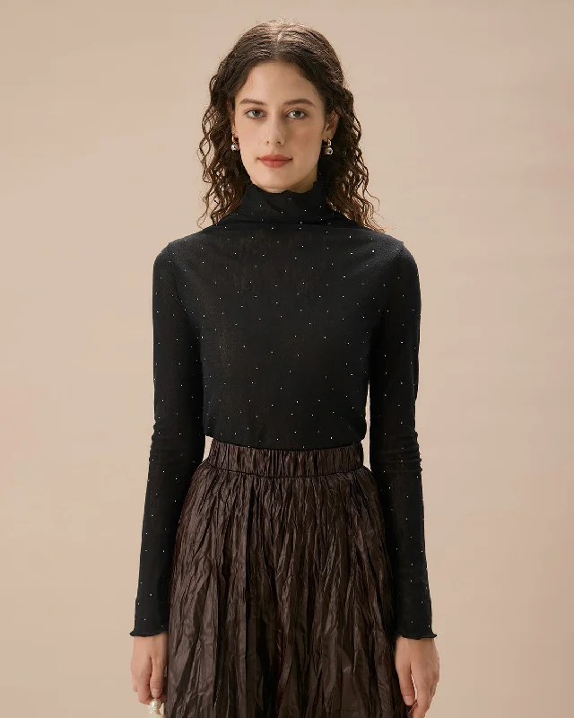Women's Long Sleeve to Short Sleeve T-shirt Combo -Women's Black Polka Dot See-through Slim Tee Women's Long Sleeve to Short Sleeve T-shirt Combo -Women's Black Polka Dot See-through Slim Tee