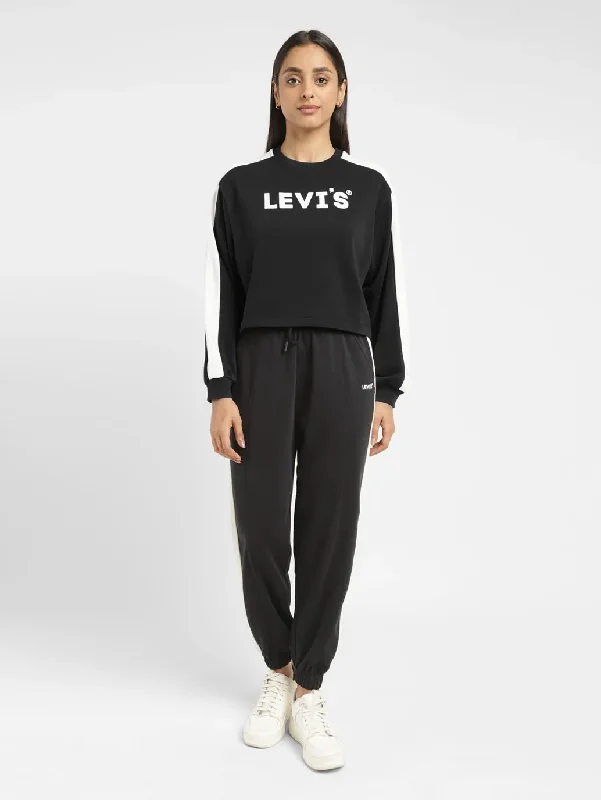 Women's Sweatshirts for Gym Style -Women's Brand Logo Black Crew Neck Sweatshirt