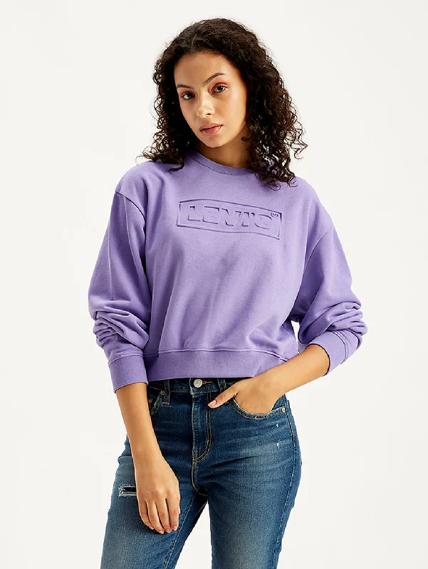 Women's Sweatshirts for Street Fashion -Women's Brand Logo Lavender Crew Neck Sweatshirt