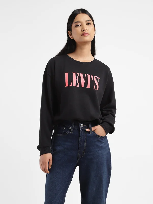 Women's Sweatshirts for All-Weather Wear -Women's Brand Logo Black Crew Neck Sweatshirt