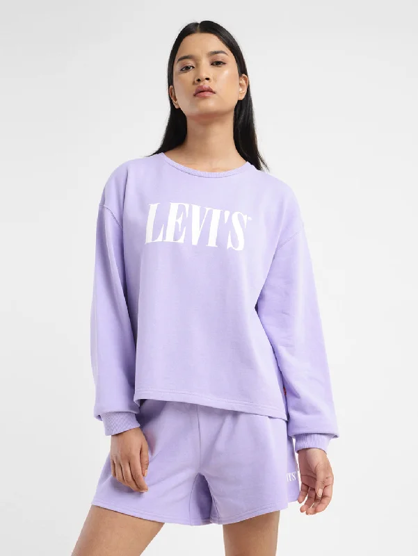 Women's Sweatshirts for Chilly Weather -Women's Brand Logo Lilac Crew Neck Sweatshirt
