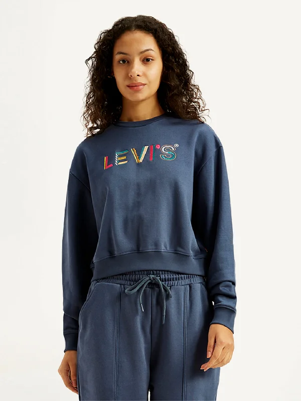 Women's Sweatshirts for Active Days in the City -Women's Brand Logo Navy Crew Neck Sweatshirt Women's Sweatshirts for Active Days in the City -Women's Brand Logo Navy Crew Neck Sweatshirt