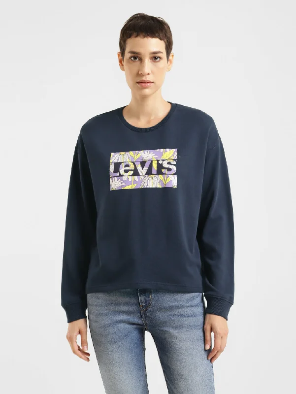 Women's Sweatshirts with Warm Inner Lining -Women's Brand Logo Crew Neck Sweatshirt