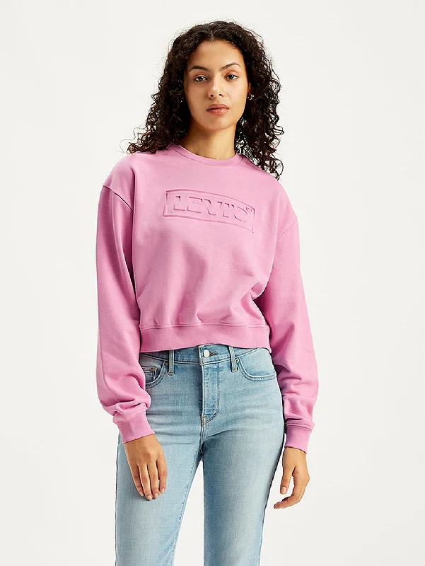 Women's Casual Sweatshirts for Everyday Wear -Women's Brand Logo Pink Crew Neck Sweatshirt Women's Casual Sweatshirts for Everyday Wear -Women's Brand Logo Pink Crew Neck Sweatshirt
