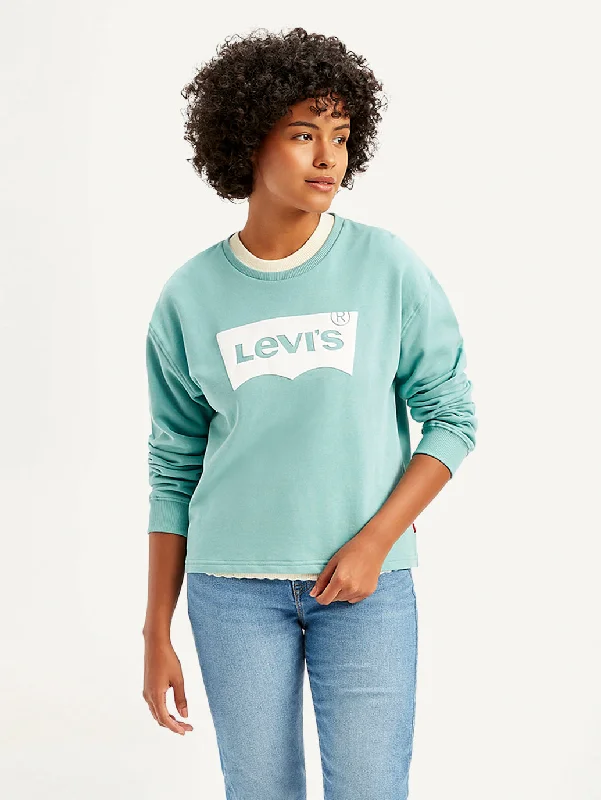 Women's Lightweight Sweatshirts for Spring -Women's Brand Logo Turquoise Crew Neck Sweatshirt Women's Lightweight Sweatshirts for Spring -Women's Brand Logo Turquoise Crew Neck Sweatshirt