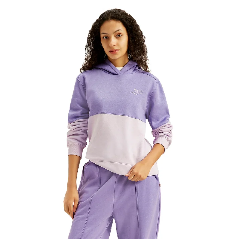 Women's Sweatshirts with Textured Fabric -Women's Colorblock Lavender Hooded Sweatshirt