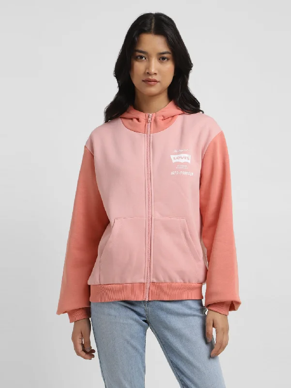 Women's Sweatshirts with Zippered Pockets -Women's Colorblock Orange Hooded Sweatshirt