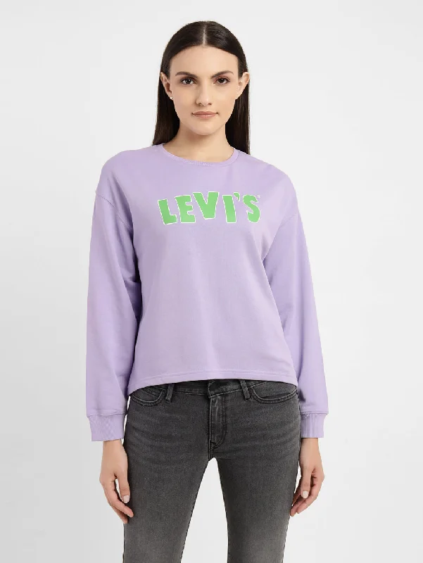 Women's Sweatshirts for Indoor Comfort -Women's Graphic Print Purple Crew Neck Sweatshirt Women's Sweatshirts for Indoor Comfort -Women's Graphic Print Purple Crew Neck Sweatshirt