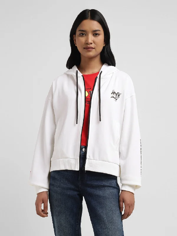 Women's Sweatshirts with Matching Bottoms -Women's Graphic Print White Hooded Sweatshirt