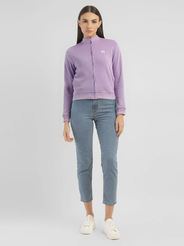 Women's Sweatshirts with Relaxed Neckline -Women's Printed Purple Crew Neck Sweatshirt