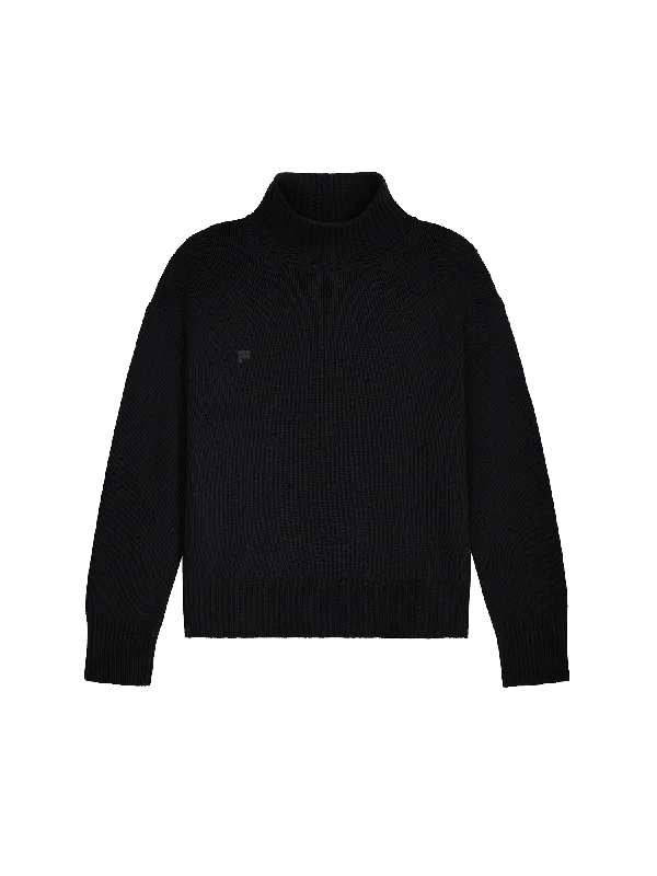 Women's Knit Sweater with Layered Look -Women's Recycled Cashmere Turtleneck Sweater—black Women's Knit Sweater with Layered Look -Women's Recycled Cashmere Turtleneck Sweater—black