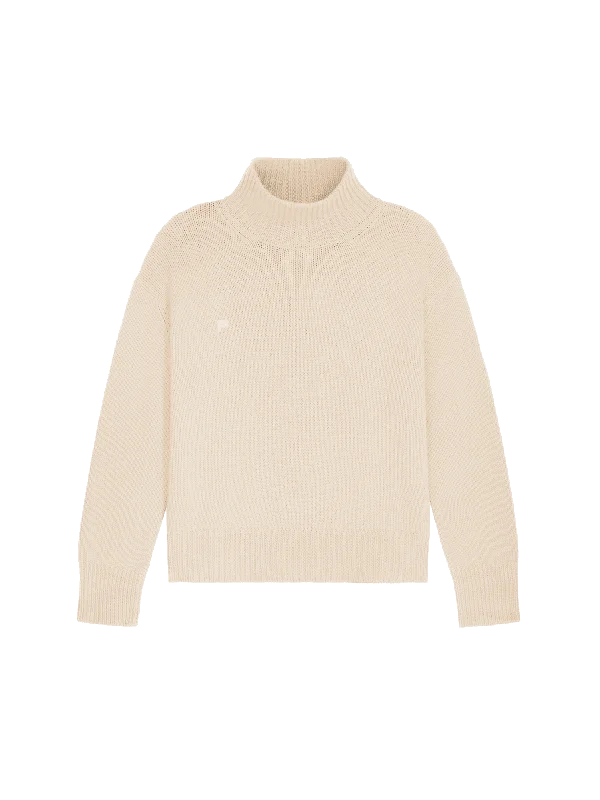 Women's Knit Sweater with Scalloped Edge -Women's Recycled Cashmere Turtleneck Sweater—ecru ivory Women's Knit Sweater with Scalloped Edge -Women's Recycled Cashmere Turtleneck Sweater—ecru ivory