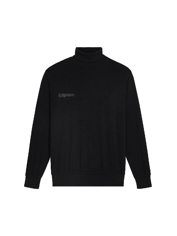 Knit Tops for Fall-Women's Seaweed Lyocell Fine Knit Turtleneck Top—Black