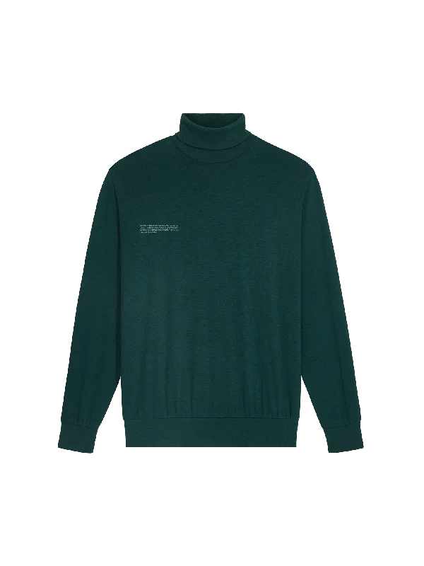 Women's Knit Sweater with Tie Waist -Women's Seaweed Lyocell Fine Knit Turtleneck Top—Foliage Green