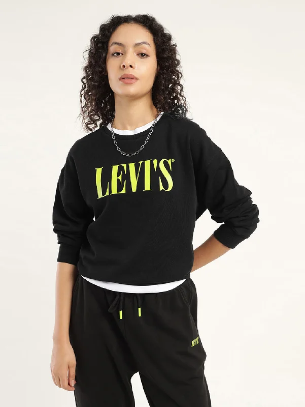Women's Sweatshirts with Sporty Ribbed Details -Women's Solid Black Crew Neck Sweatshirt Women's Sweatshirts with Sporty Ribbed Details -Women's Solid Black Crew Neck Sweatshirt