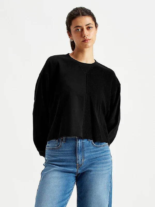 Women's Sweatshirts with Bold Graphics -Women's Solid Black Crew Neck Sweatshirt