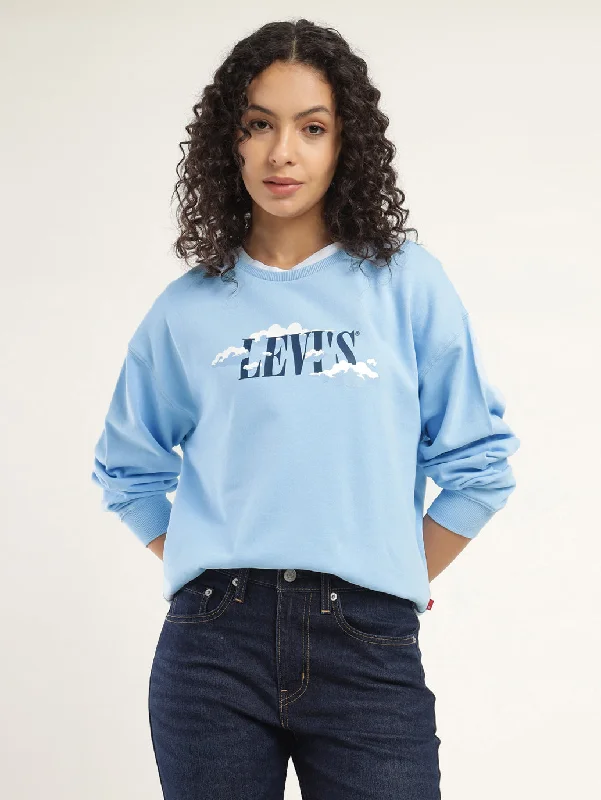 Women's Sweatshirts for Active Women -Women's Solid Blue Crew Neck Sweatshirt