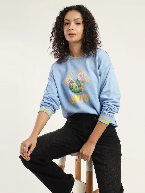 Women's Sweatshirts with Cozy Inner Fleece -Women's Solid Blue Crew Neck Sweatshirt