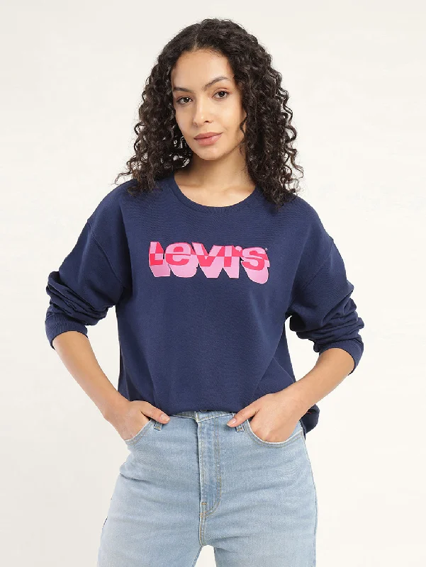 Women's Sweatshirts for Stylish Outdoor Events -Women's Solid Navy Crew Neck Sweatshirt