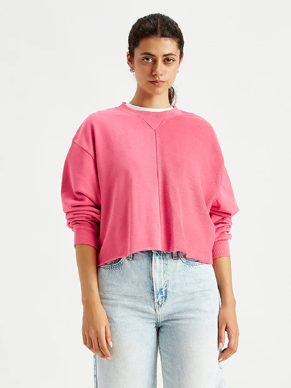 Women's Sweatshirts for Sports and Fitness -Women's Solid Pink Crew Neck Sweatshirt