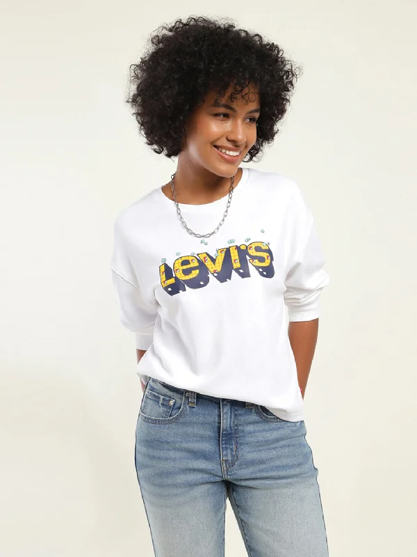 Women's Sweatshirts with Lightweight Zip Design -Women's Solid White Crew Neck Sweatshirt