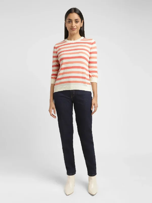 Women's Winter Wool Knit Pullovers Sweater-Women's Striped Crew Neck Pullover
