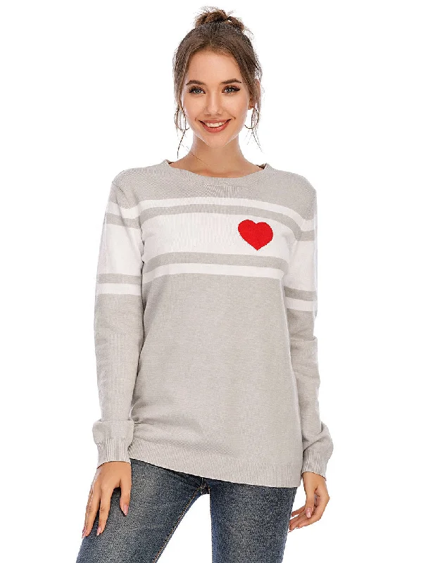 Women's Woolen Pullover Sweater with Color Block-Women's Sweater Loose Large Size Base Shirt Striped Love Round Neck Pullover Needle Woven Women Women's Woolen Pullover Sweater with Color Block-Women's Sweater Loose Large Size Base Shirt Striped Love Round Neck Pullover Needle Woven Women