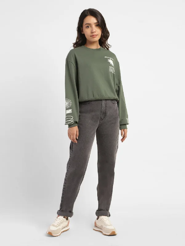 Women's Sweatshirts with Zip-Up for Versatility -Women's Graphic Print Crew Neck Sweatshirt