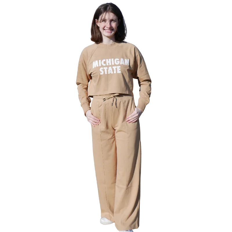Women's Sweatshirts with Statement Slogans -Women's Tan Raglan Cropped Sweatsuit Outfit