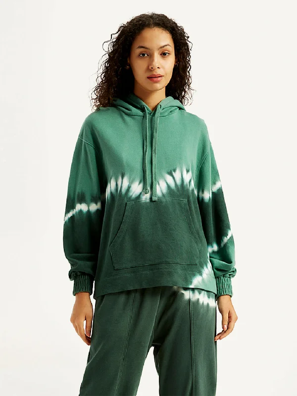 Women's Sweatshirts for Trendy Fashion -Women's Tie-Dye Green Hooded Sweatshirt