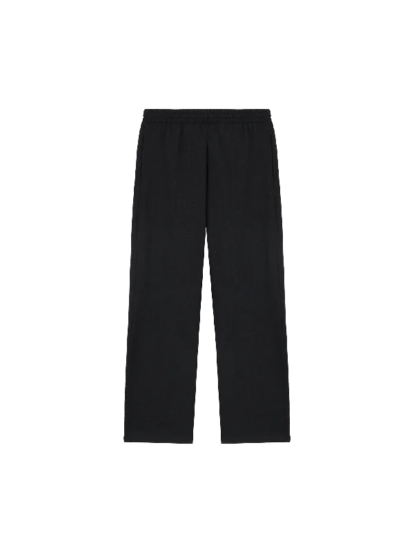 Women's Knit Sweater with Faux Fur Detail -Womens Recycled Wool Jersey Wide-Leg Track Pants—black Women's Knit Sweater with Faux Fur Detail -Womens Recycled Wool Jersey Wide-Leg Track Pants—black