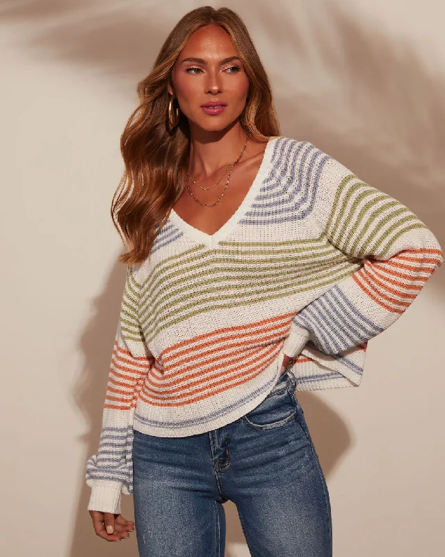 Women's Loose Fit Pullovers Sweater-Yara Striped Oversized Pullover Sweater