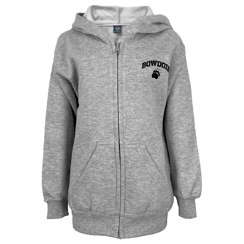 Women's Sweatshirts with Casual Fit -Youth Full-Zip Hoodie with Bowdoin & Paw from MV Sport