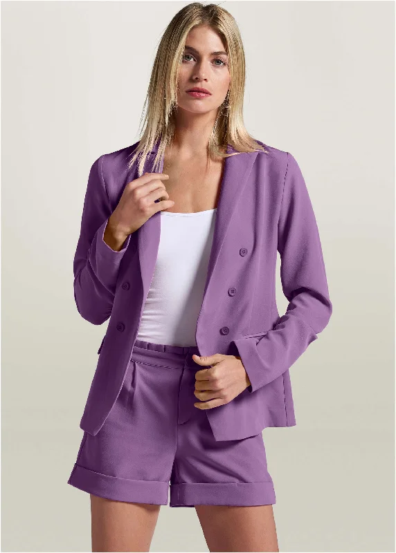 Women's Sweater Set for Trendy Looks -Short Suit Set - Purple