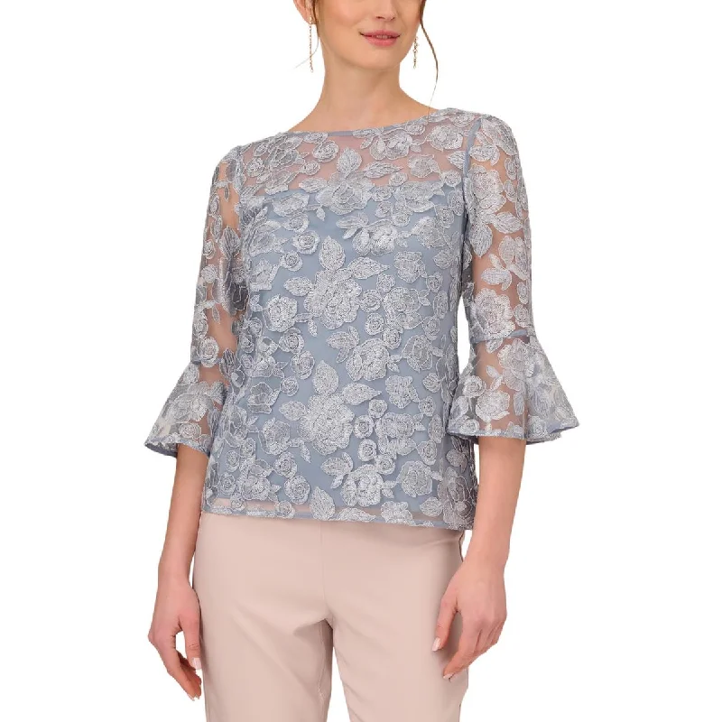 Women's Slim-fit Shirts -Adrianna Papell Womens Embroidered Blouse