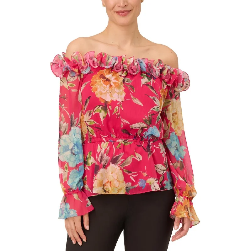 Women's Shirt Dresses -Adrianna Papell Womens Ruffled  Blouse