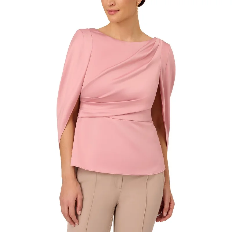 Women's A-line Shirts -Adrianna Papell Womens Satin Boat Neck Blouse