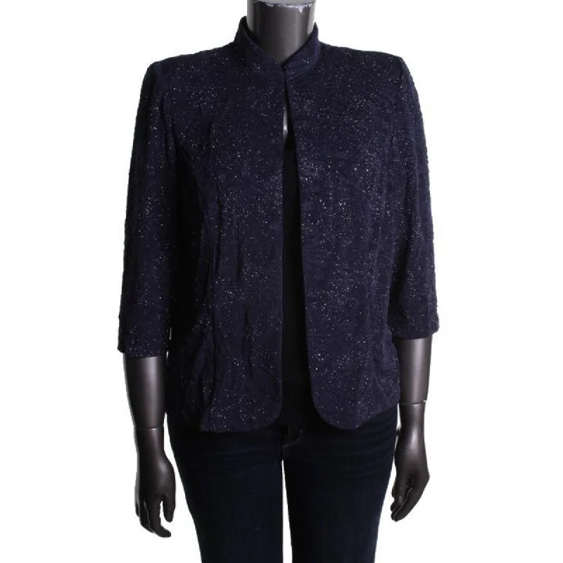 Women's Buttoned Blazers for Summer -Alex Evenings Womens Glitter Mandarin Collar Blazer