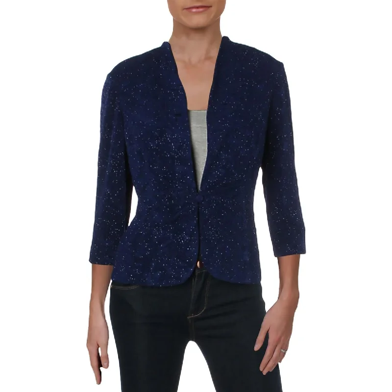 Women's Long-sleeve Office Blazers -Alex Evenings Womens Petites Knit Glitter Collarless Blazer Women's Long-sleeve Office Blazers -Alex Evenings Womens Petites Knit Glitter Collarless Blazer